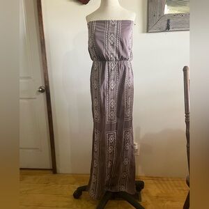 Elegant Brown Patterned Maxi Dress